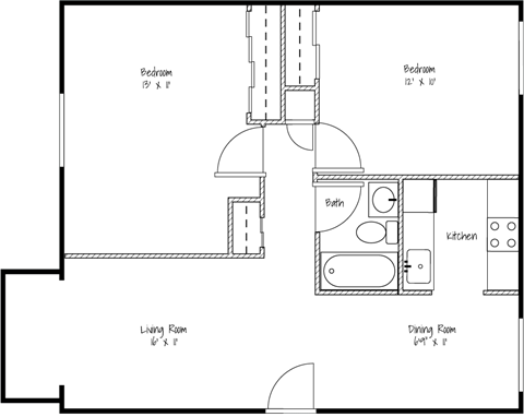 a floor plan of a small house with a bedroom and a living room